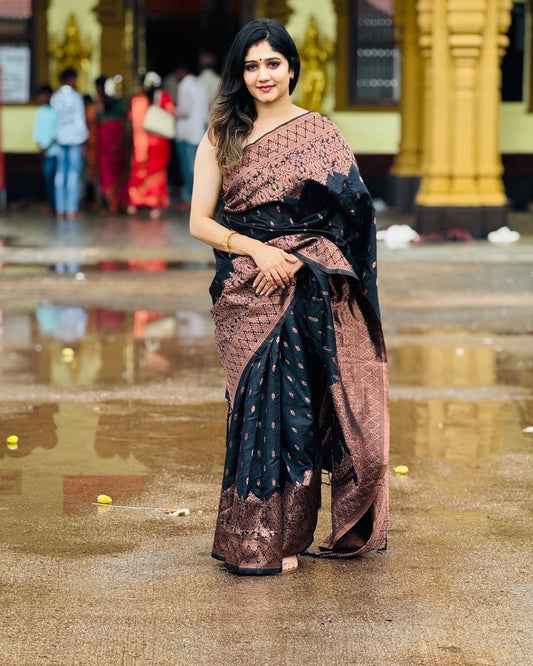 Black & Coffee Brown Banarasi Saree with Antique Zari Weave