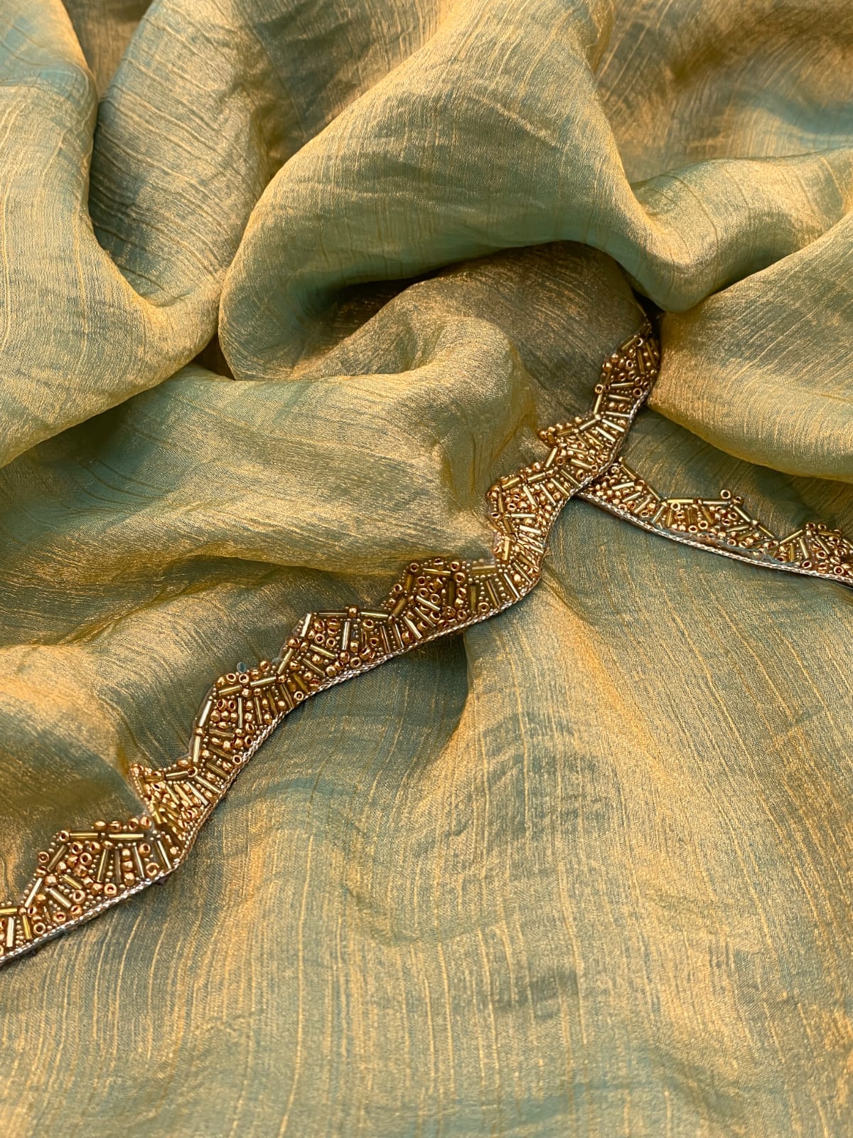 Olive Green Dual-Tone Satin Saree with Subtle Gold Finish