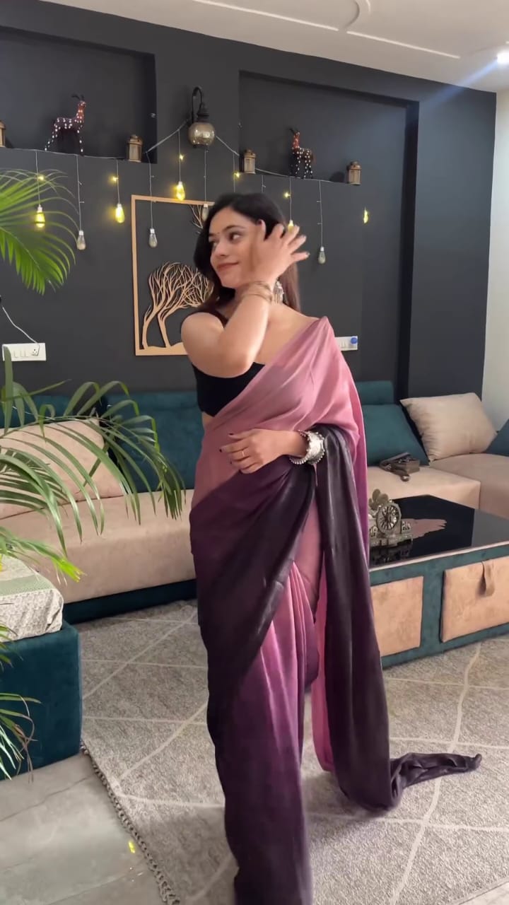 Dual-Tone Mauve to Plum Satin Saree – Soft Flow & Modern Drape