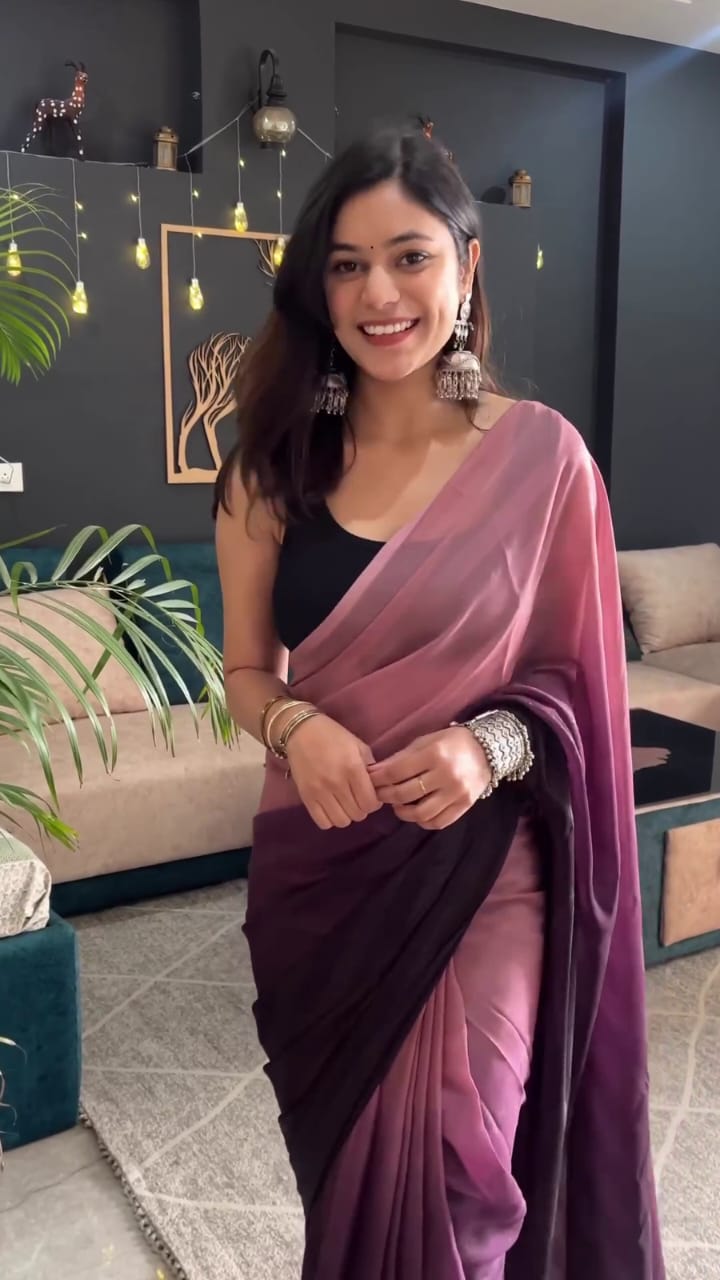 Dual-Tone Mauve to Plum Satin Saree – Soft Flow & Modern Drape