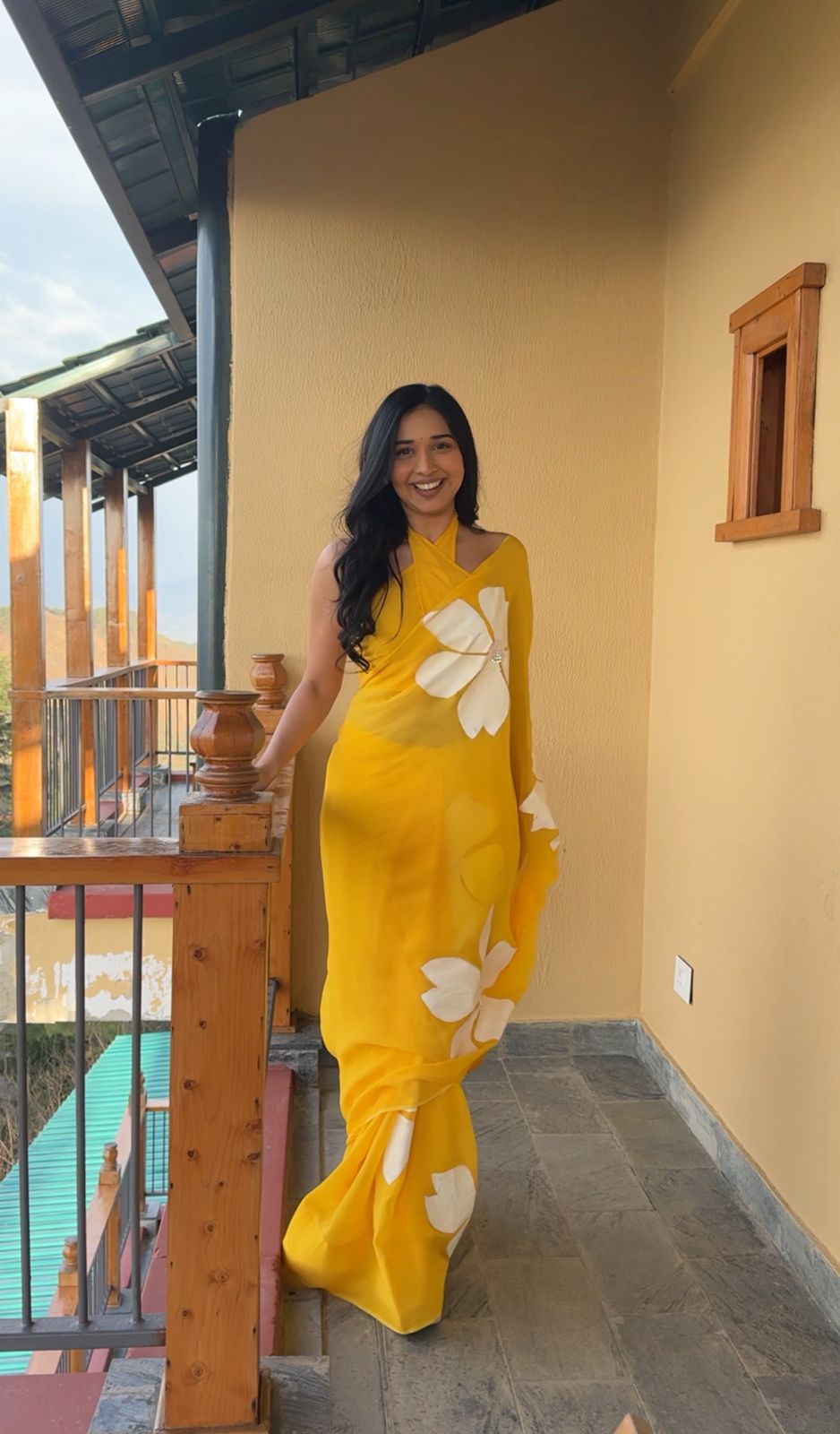 Sunbeam Bloom Georgette Saree in Yellow