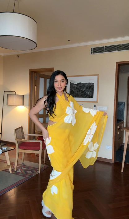 Sunbeam Bloom Georgette Saree in Yellow