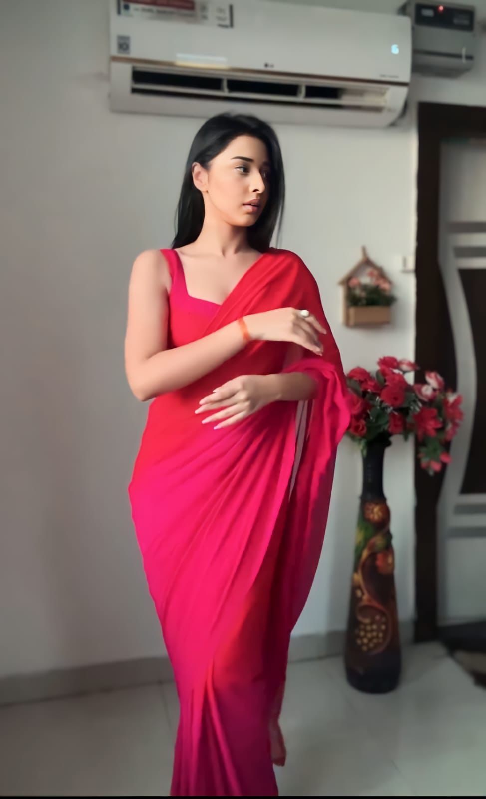 Rosara Pink Pure Georgette Saree
