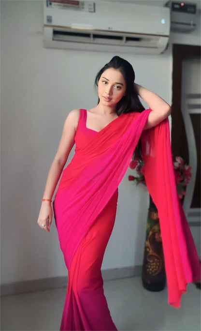 Rosara Pink Pure Georgette Saree