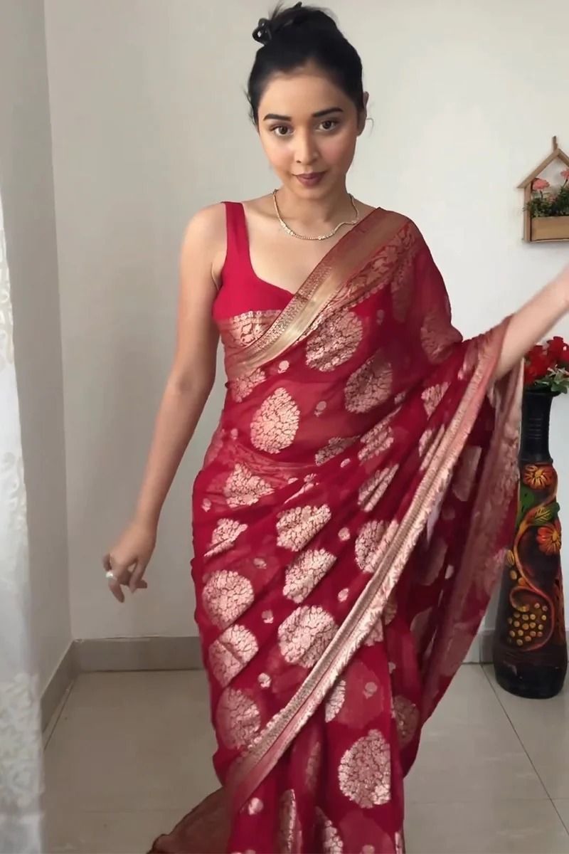 Myra Maroon Zari Woven Banarasi Silk Saree