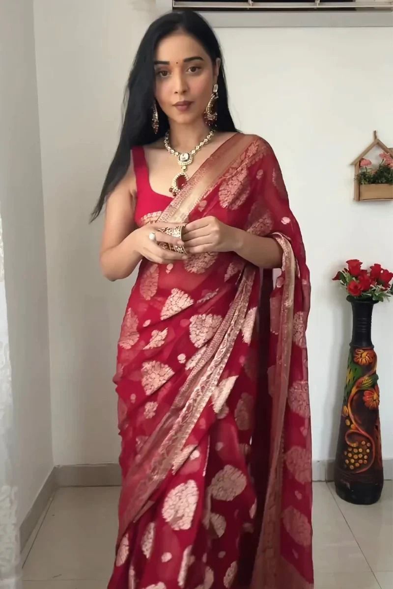 Myra Maroon Zari Woven Banarasi Silk Saree