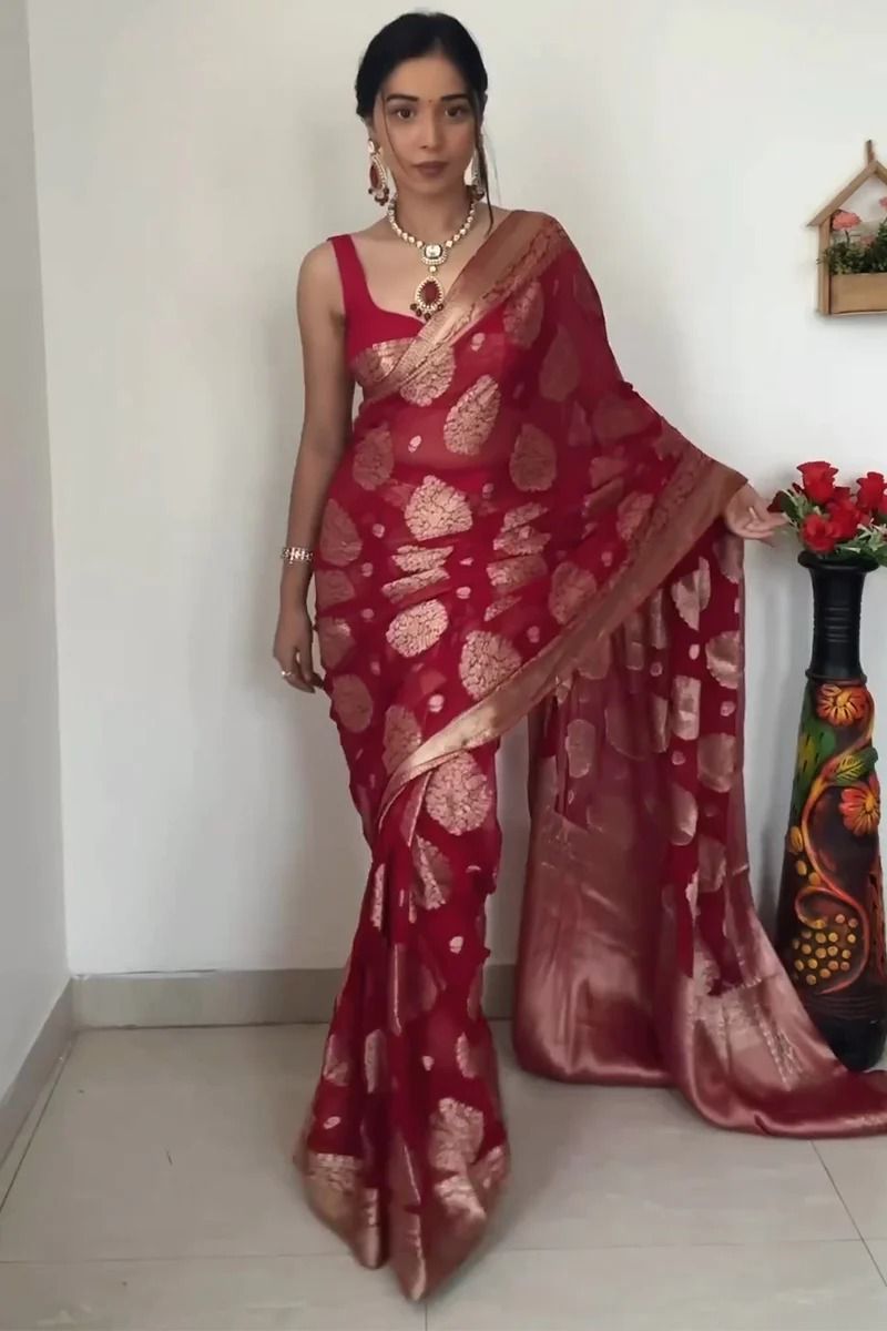 Myra Maroon Zari Woven Banarasi Silk Saree