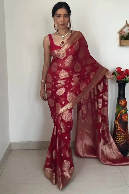 Myra Maroon Zari Woven Banarasi Silk Saree