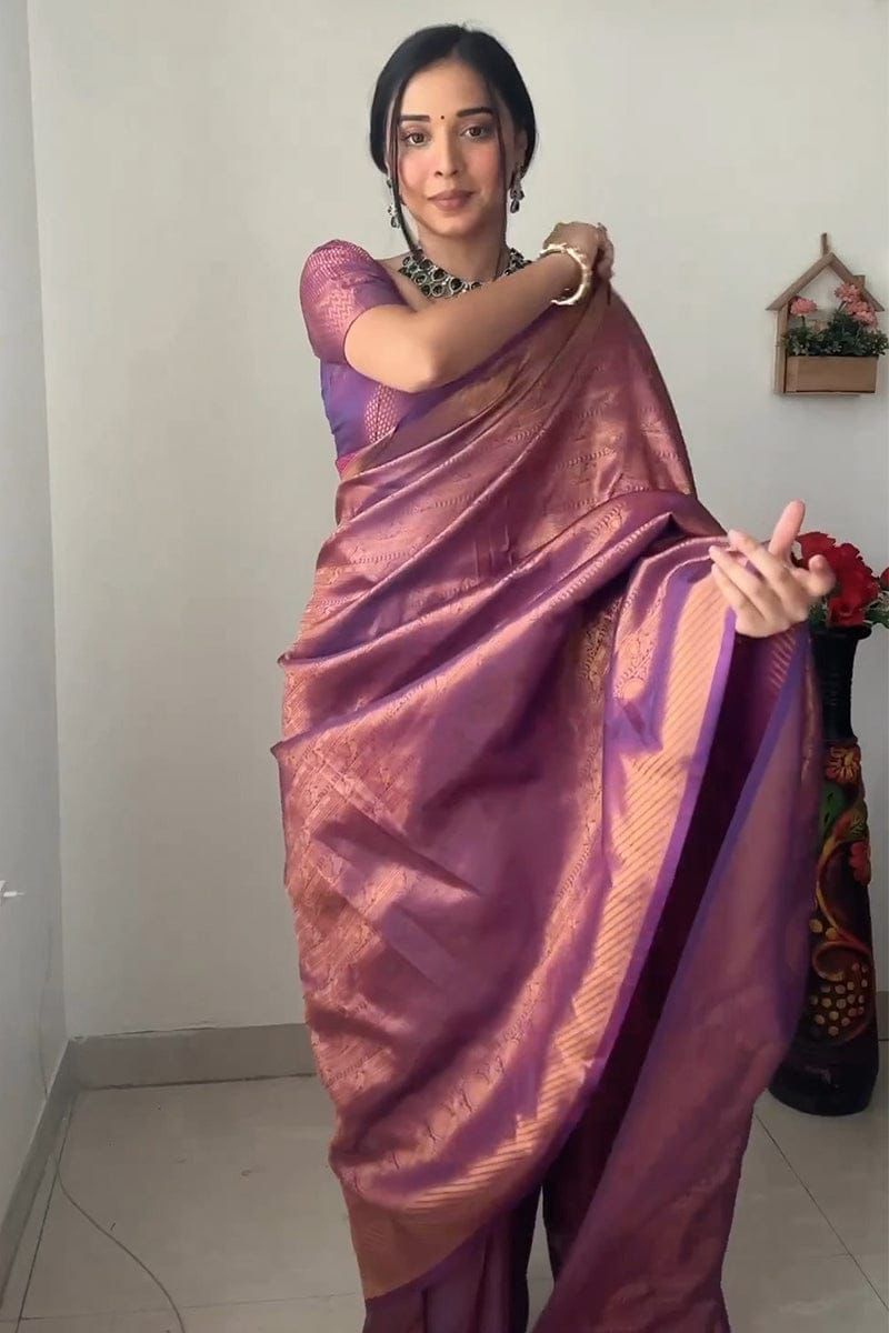 Elvani Violet Gold Banarasi Silk Saree