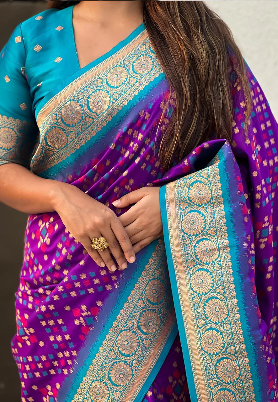 Turquoise Navy Blue Banarasi Silk Saree – Festive Radiance in Every Drape