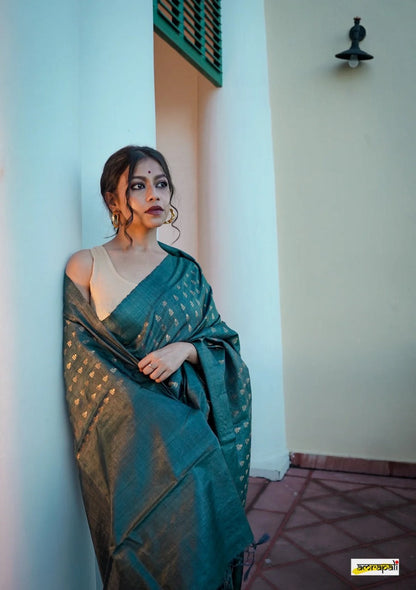 Rose Rama Handloom Tissue Silk Saree