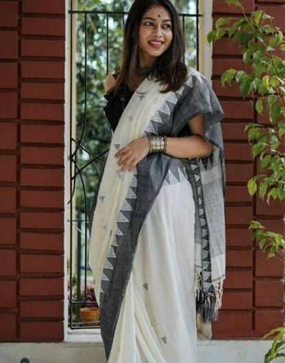 Shanvika Black & White Handloom Cotton Saree
