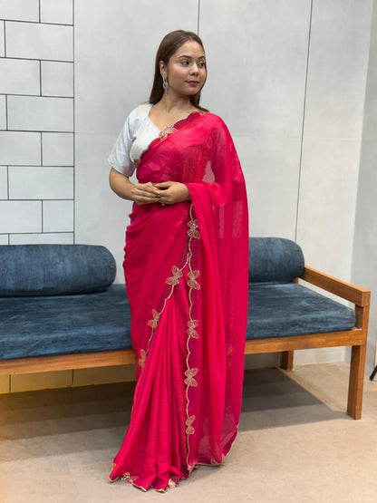 Aarvi Rani Pink Floral Embroidered Saree