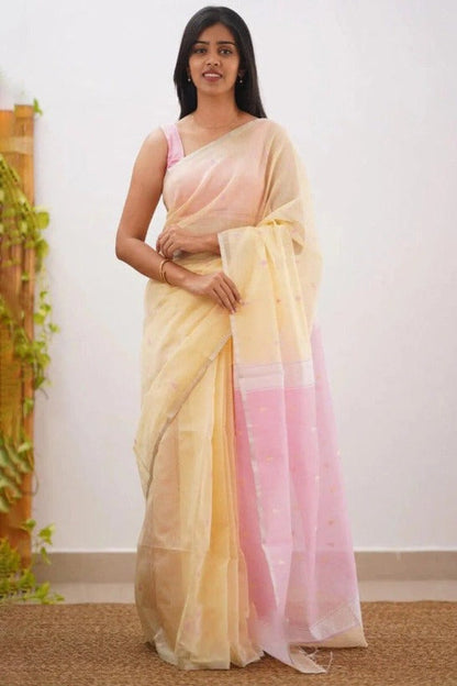 Mireya Lemon Yellow Cotton Saree with Lavender Pallu