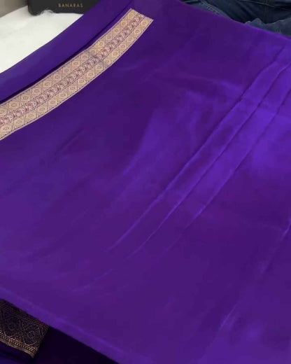 Yamuna – Dark Purple Banarasi Mashru Silk Saree with Kaduwa Buti and Gold Zari