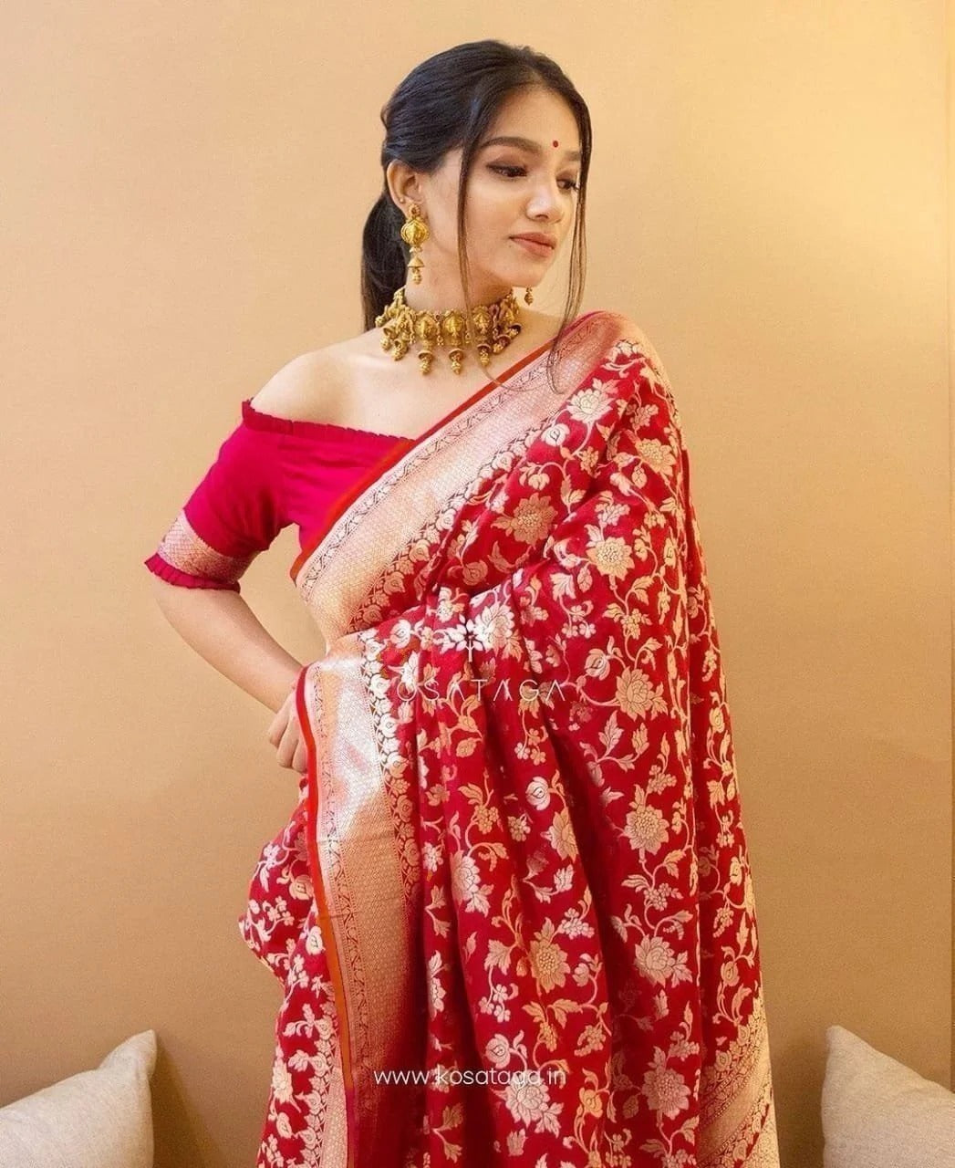 Devisha - Royal Blue Banarasi Silk Saree with Jacquard Golden Work
