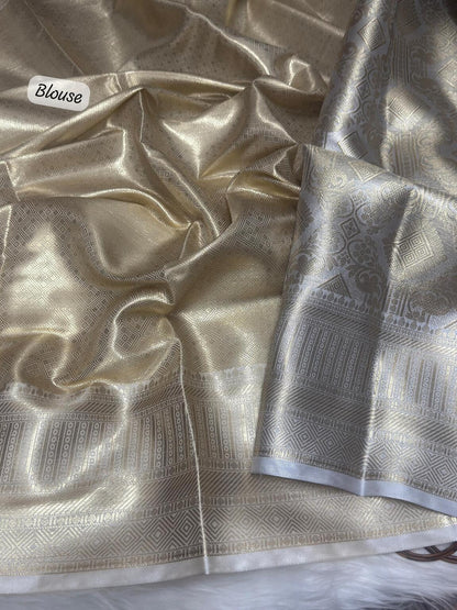 Janaki – Silver Tissue Silk Saree with Jacquard Weaving Elegance