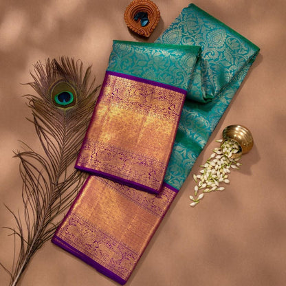 Saarya - Rama Green Soft Silk Jacquard Saree