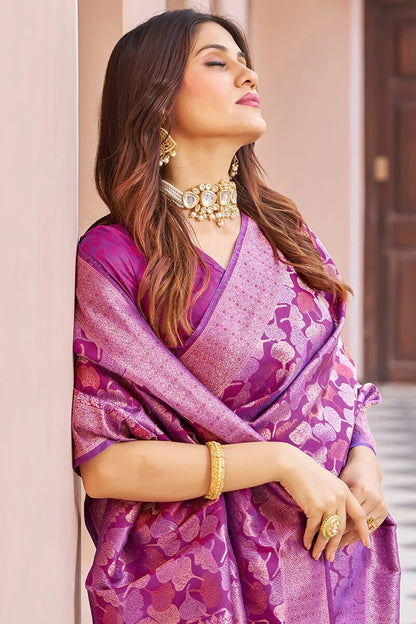 Janvhi - Purple Kanjivaram Silk Saree with Zari Weaving