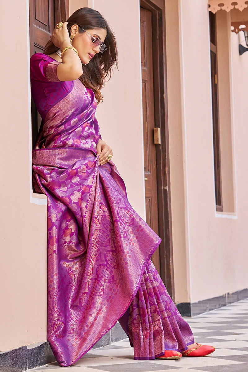 Janvhi - Purple Kanjivaram Silk Saree with Zari Weaving