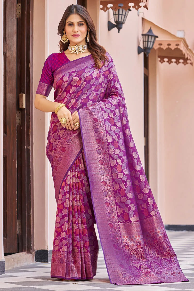 Janvhi - Purple Kanjivaram Silk Saree with Zari Weaving