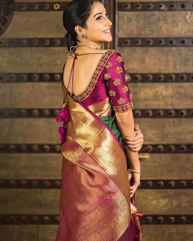 Mehar - Green Soft Banarasi Silk Saree with Golden Jacquard Detailing
