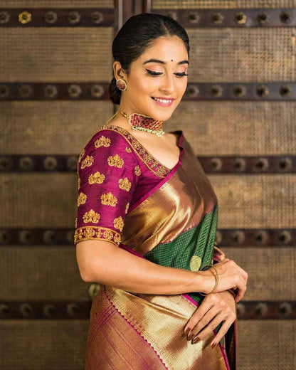 Mehar - Green Soft Banarasi Silk Saree with Golden Jacquard Detailing