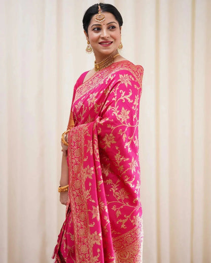 Rukmini – Dark Pink Soft Banarasi Silk Saree with Jacquard Weaving