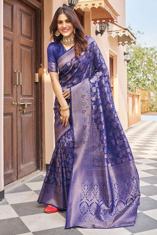 Janvhi - Navy Blue Kanjivaram Silk Saree with Zari Weaving
