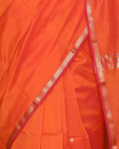 Mithali – Orange Pure Linen Silk Saree with jacquard weaving work