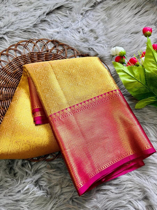 Revati – Golden Tissue Silk Saree with Zari Weaving Border