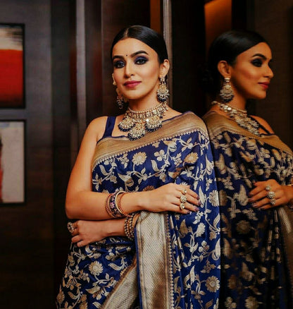 Rasbai - Blue Banarasi Silk Saree with Jacquard Gold Woven Work