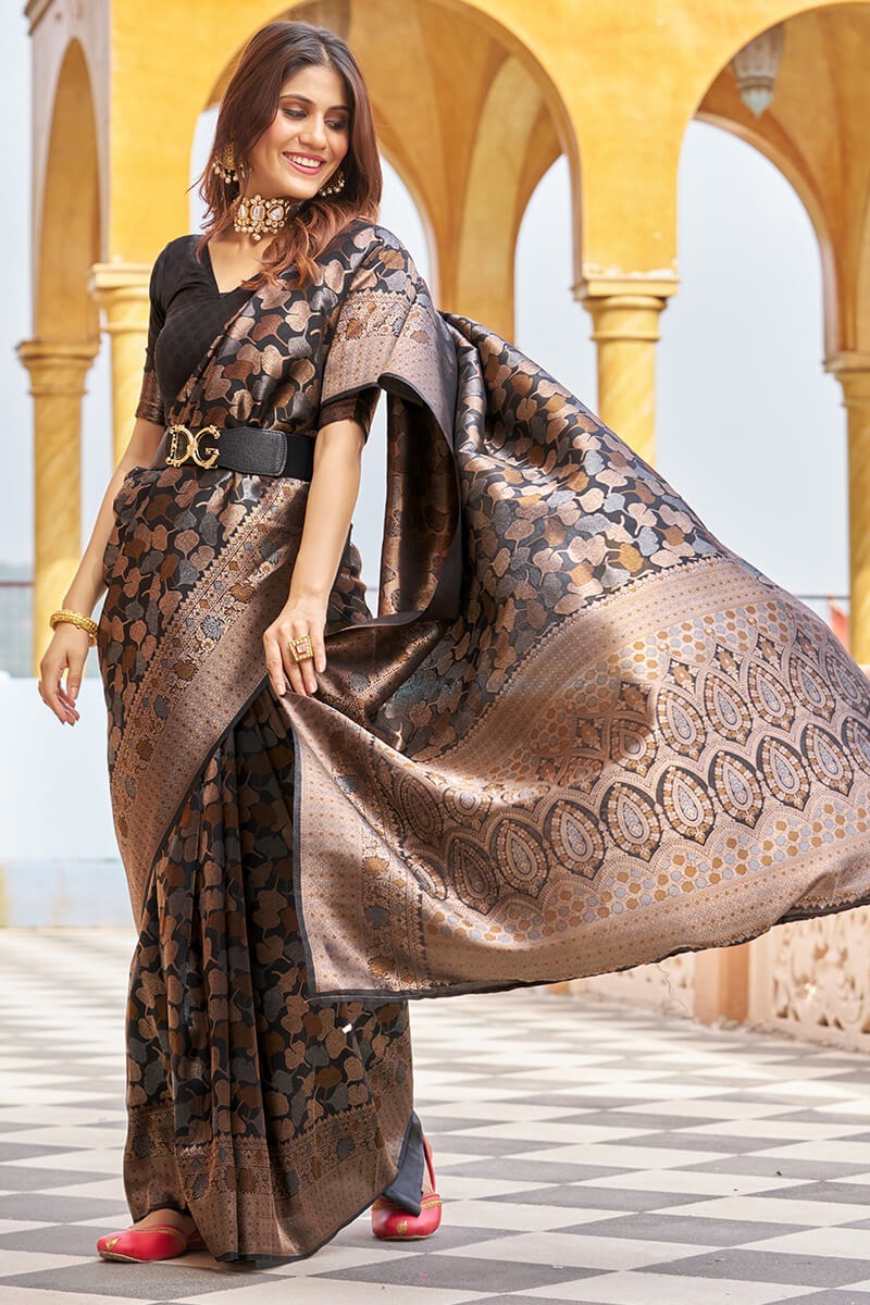 Janvhi - Black Kanjivaram Silk Saree with Zari Weaving