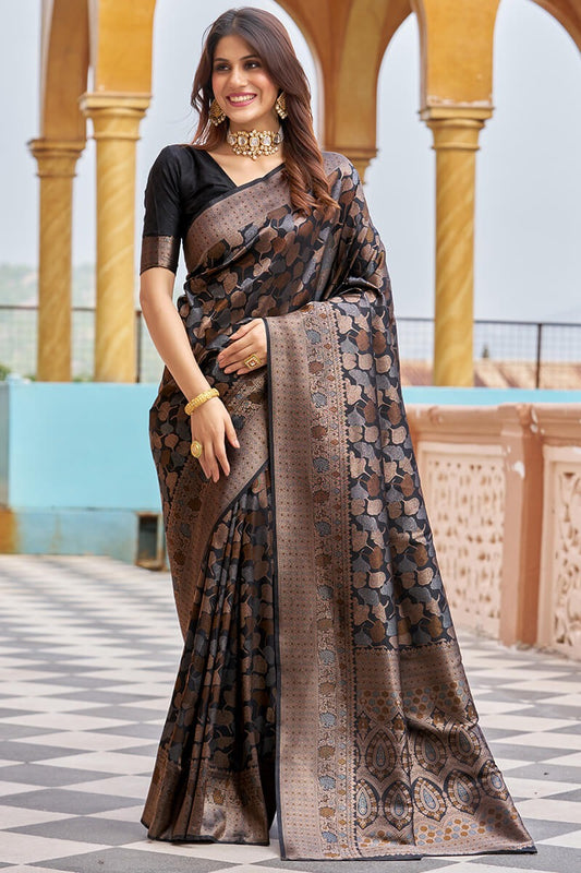 Janvhi - Black Kanjivaram Silk Saree with Zari Weaving
