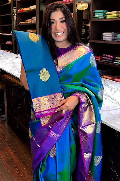Aastha - Blue Soft Silk Saree with Jacquard Woven Motifs