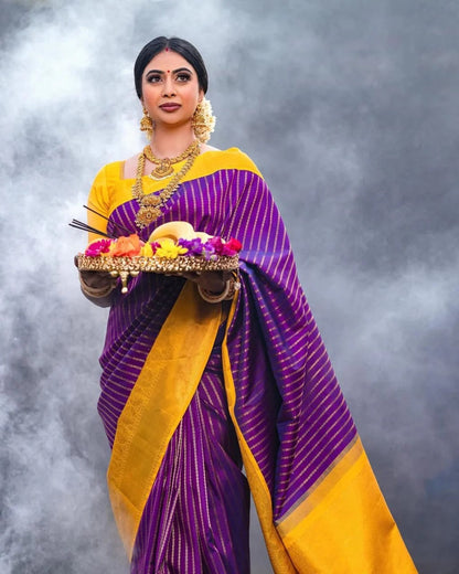 Anvi - Yellow Soft Banarasi Silk Saree with Jacquard Work