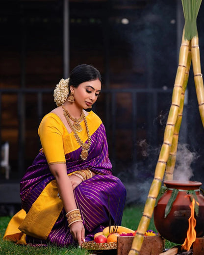 Anvi - Yellow Soft Banarasi Silk Saree with Jacquard Work