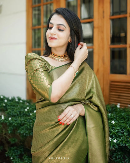 Padmika - Green Soft Silk Saree with Jacquard Border