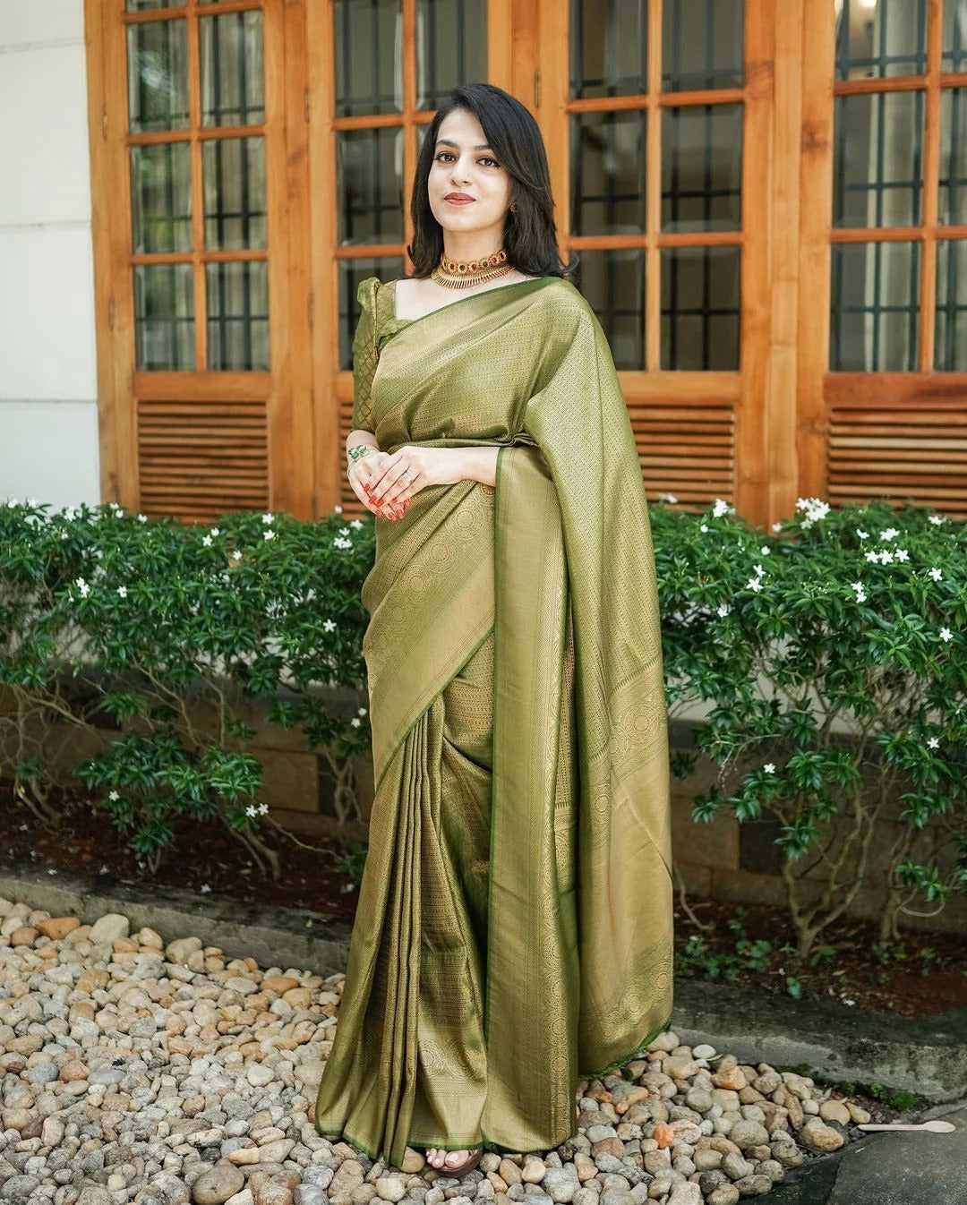 Padmika - Green Soft Silk Saree with Jacquard Border