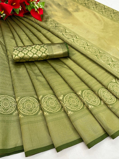 Padmika - Green Soft Silk Saree with Jacquard Border