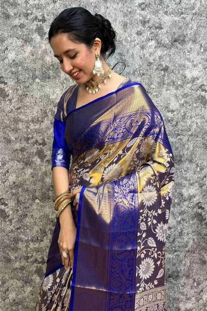 Ranjana - Royal Blue Kanjivaram Silk Saree with Jacquard Weaving