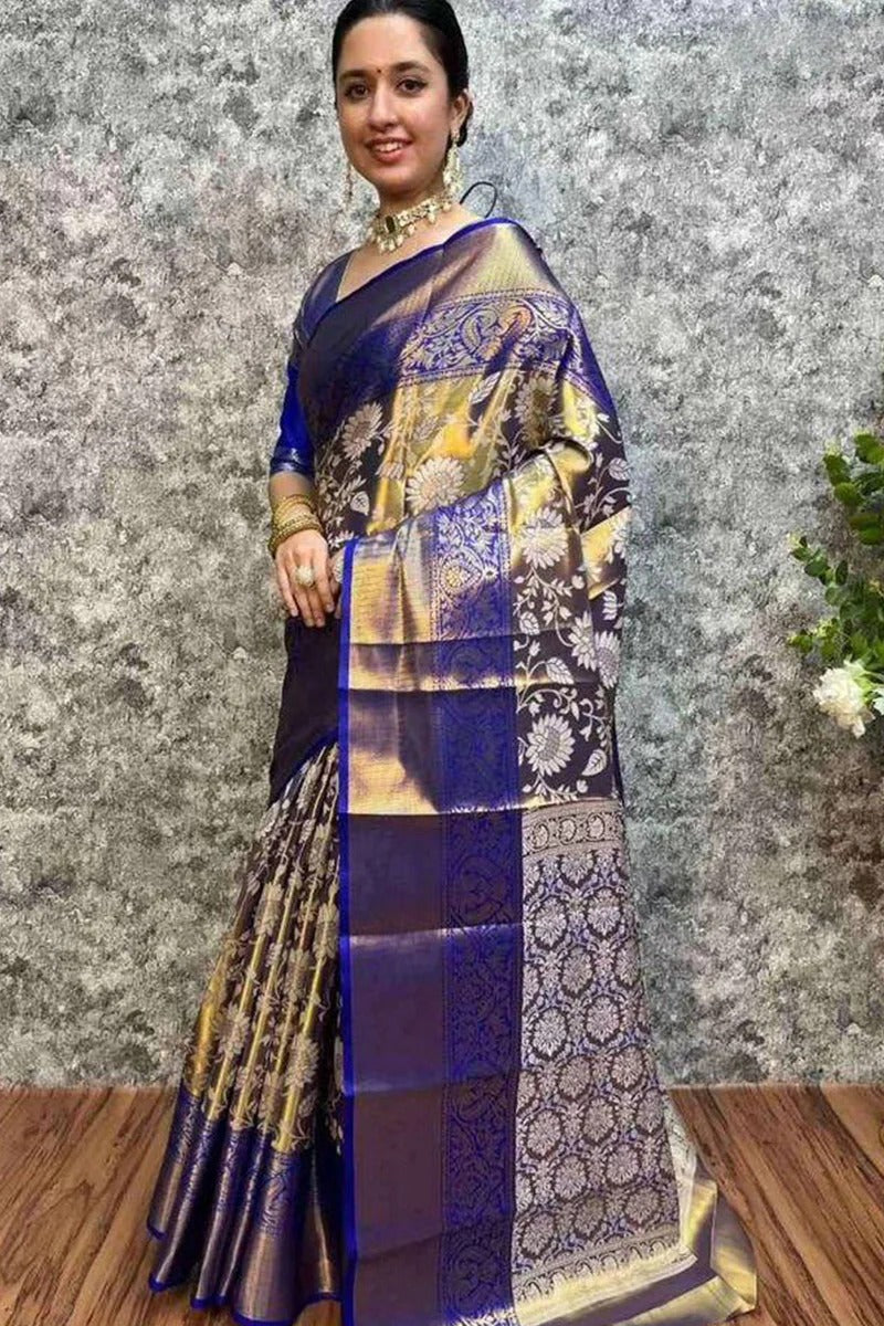 Ranjana - Royal Blue Kanjivaram Silk Saree with Jacquard Weaving