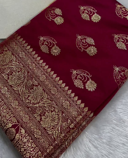 Shyamali - Deep Wine Katan Silk Saree with Zari Paisley Boota and Floral Border