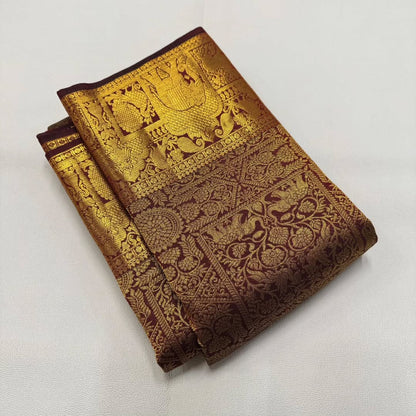 Pallavi – Maroon Gold Banarasi Soft Silk Saree with Royal Elephant Zari Weaving