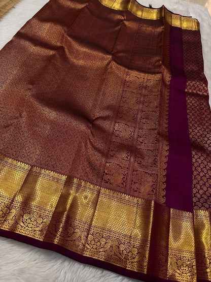 Kalpita – Wine Purple Banarasi Soft Silk Saree with Classic Zari Butti & Rich Border