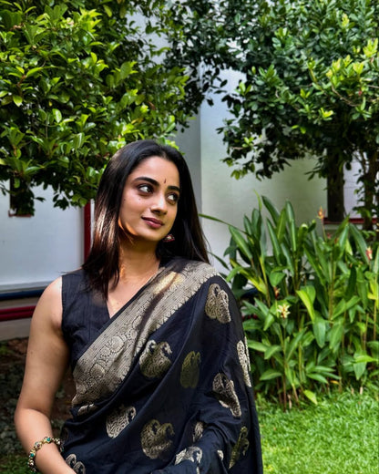 Kalyani - Black Banarasi Silk Saree with Antique Gold Zari Weaving