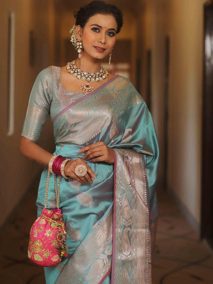 Vijayalakshmi - Kanjivaram Silk Saree with Gold Paisley Zari Border