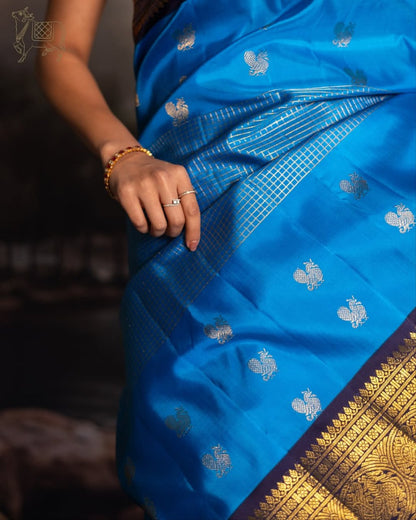 Lekha – Royal Blue Banarasi Soft Silk Saree with Silver Butti & Rich Zari Border