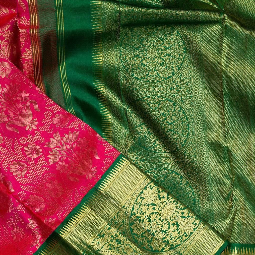 Leelavati – Pink Banarasi Silk Saree with Dual Green Blouse Pieces (Jacquard & Embroidered)