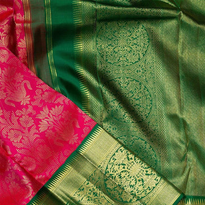 Leelavati – Pink Banarasi Silk Saree with Dual Green Blouse Pieces (Jacquard & Embroidered)